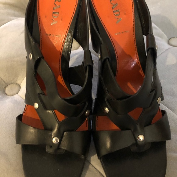 Prada Sandals size 8 /39 Black Leather Heel - Picture 10 of 10